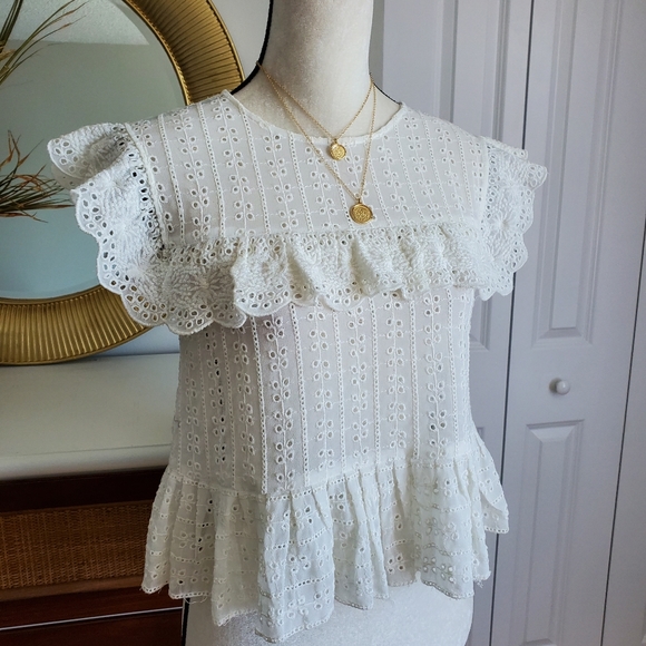 Zara embroidered eyelet white top - Picture 2 of 7